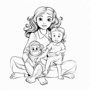 Mother and Baby Girl Monkey Coloring Pages 4