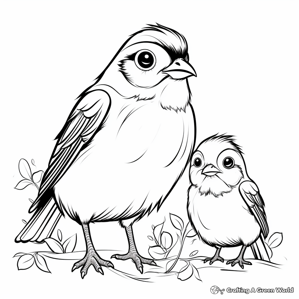 Mother and Chick Cardinal Coloring Sheets 2