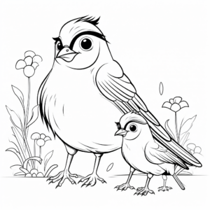 Mother and Chick Cardinal Coloring Sheets 3