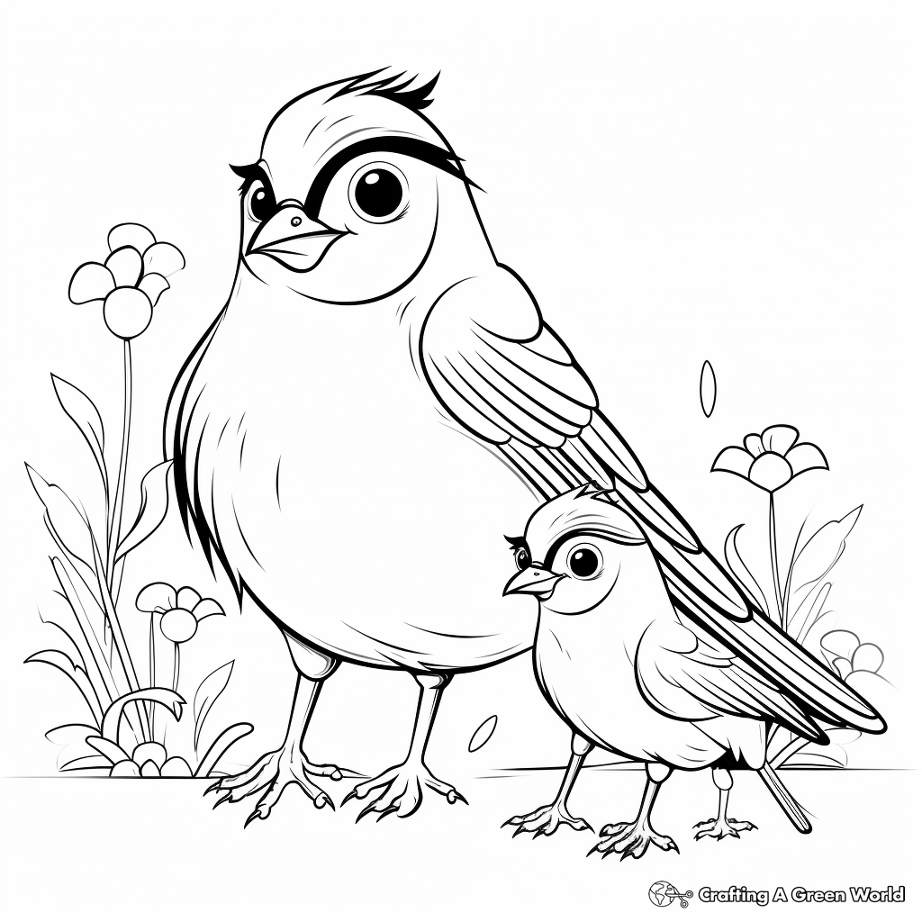 Mother and Chick Cardinal Coloring Sheets 3