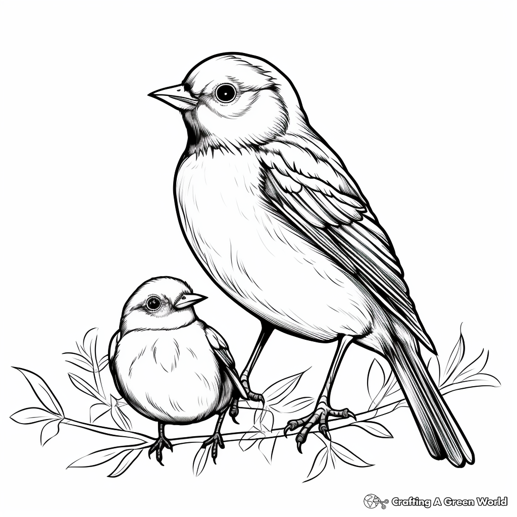 Mother and Chick Cardinal Coloring Sheets 4
