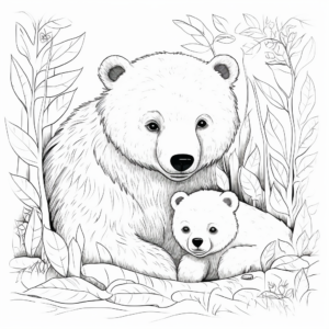 Mother and Cub Bears Hibernation Coloring Pages 1