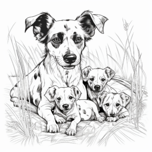 Mother and Pups African Wild Dog Coloring Sheets 1