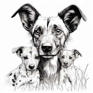 Mother and Pups African Wild Dog Coloring Sheets 3