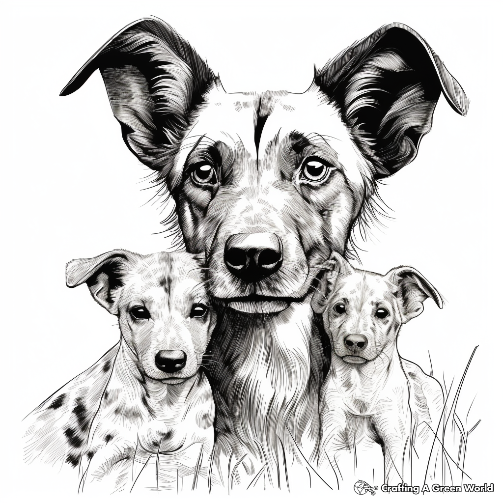 Mother and Pups African Wild Dog Coloring Sheets 3
