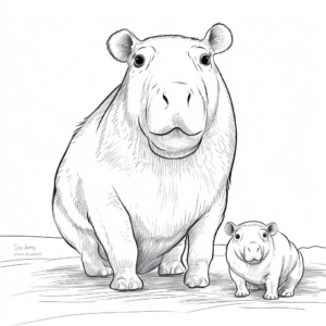 Mother Capybara with Baby Capybara Coloring Pages 1