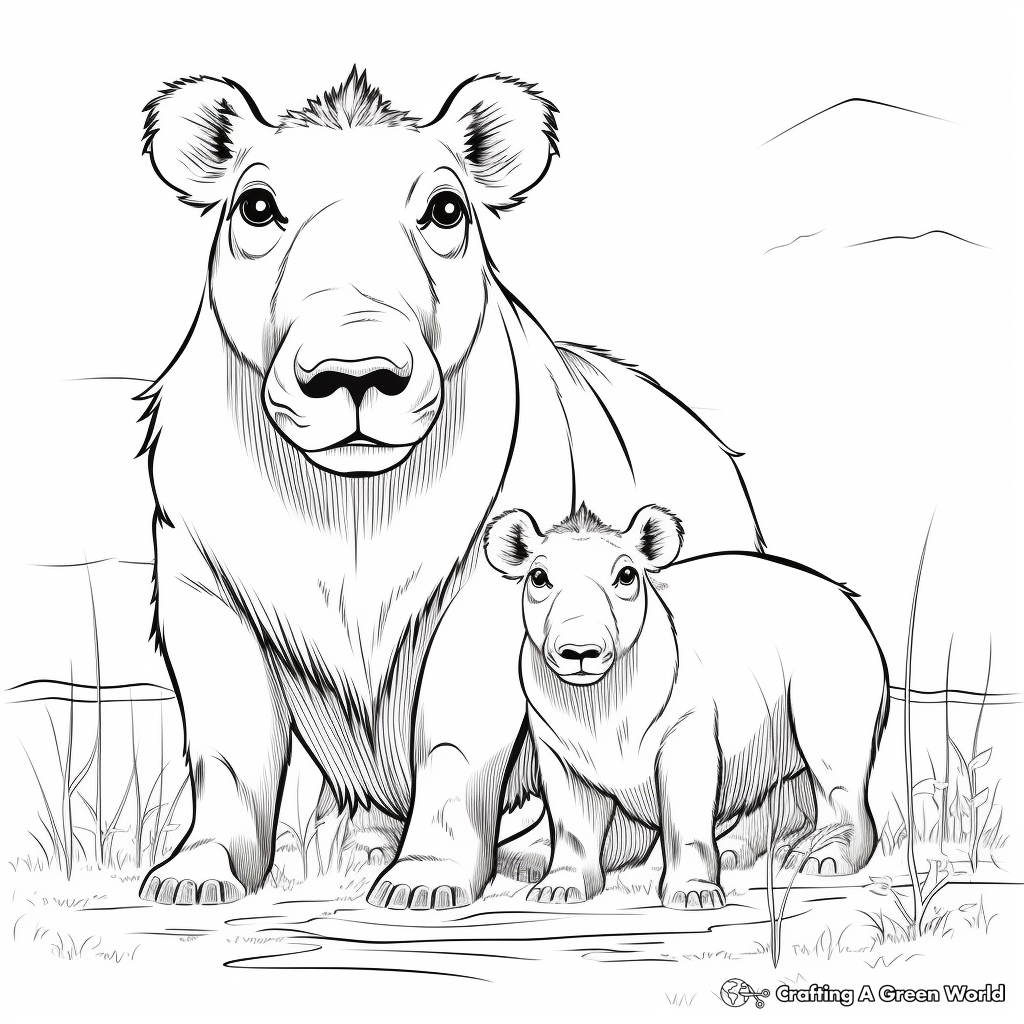 Mother Capybara with Baby Capybara Coloring Pages 3