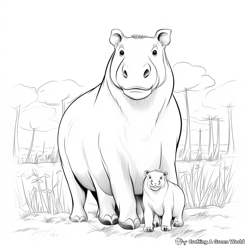 Mother Capybara with Baby Capybara Coloring Pages 4
