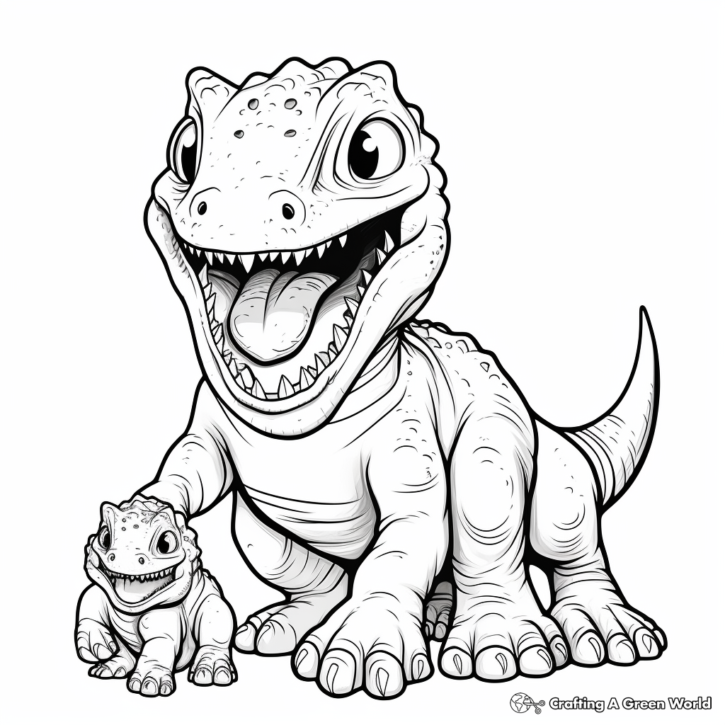 Mother T Rex with Baby T Rex Coloring Sheets 2