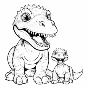 Mother T Rex with Baby T Rex Coloring Sheets 3