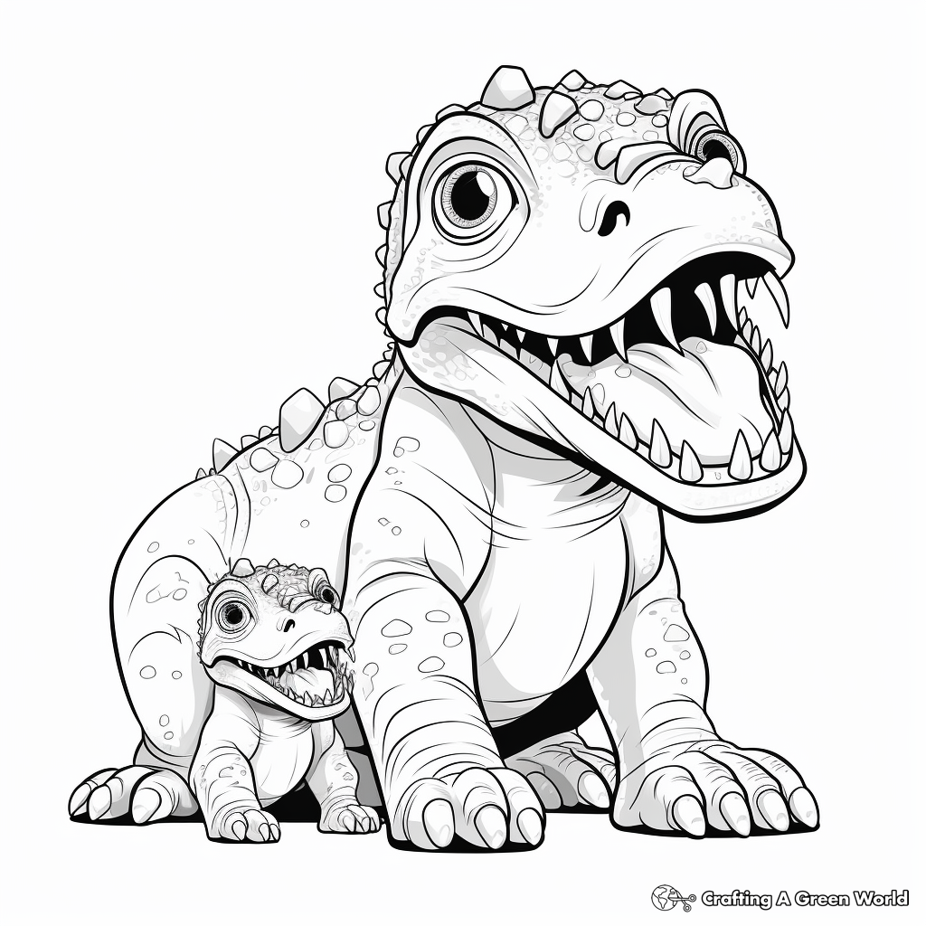 Mother T Rex with Baby T Rex Coloring Sheets 4