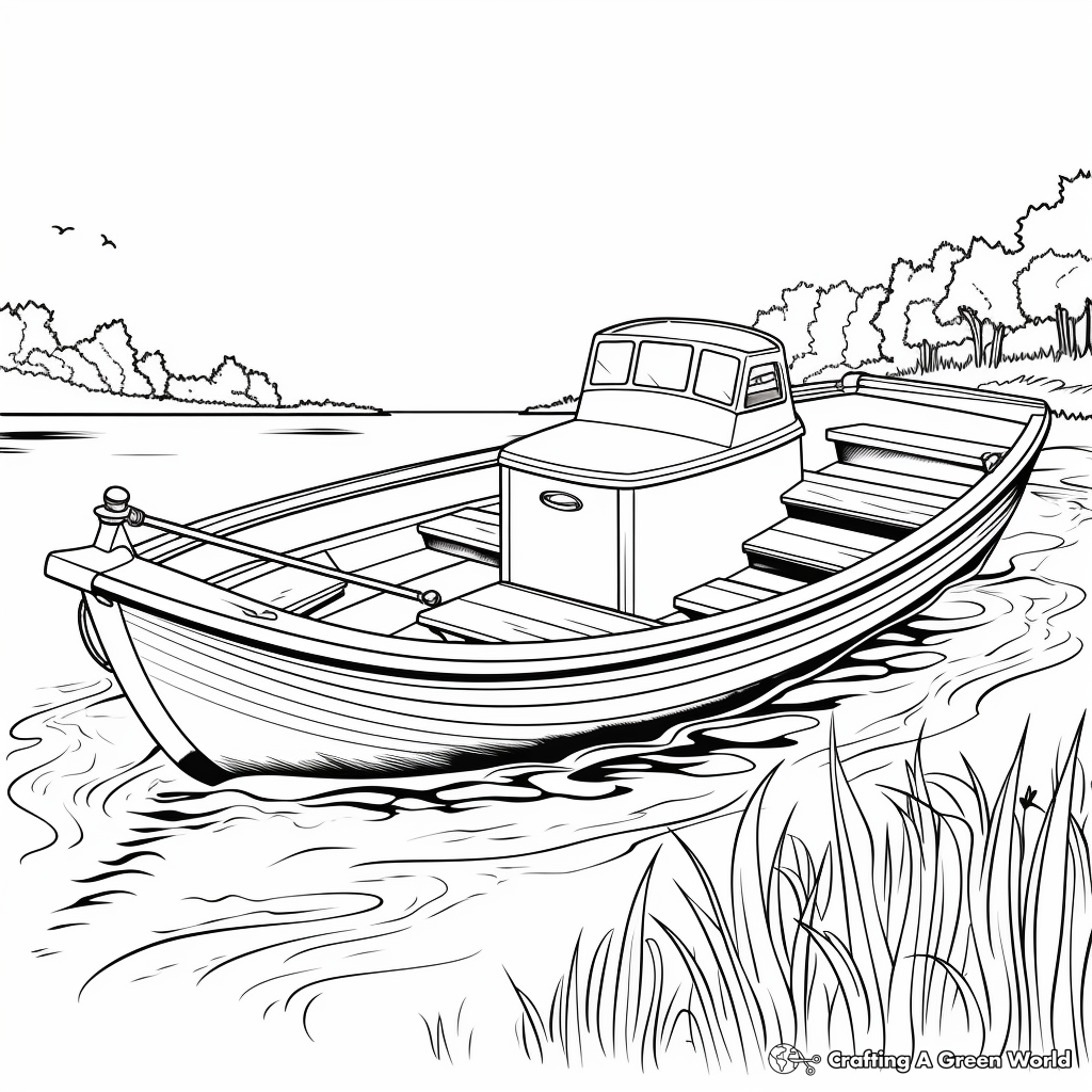 Motorized Canoe Fishing Boat Coloring Pages 2