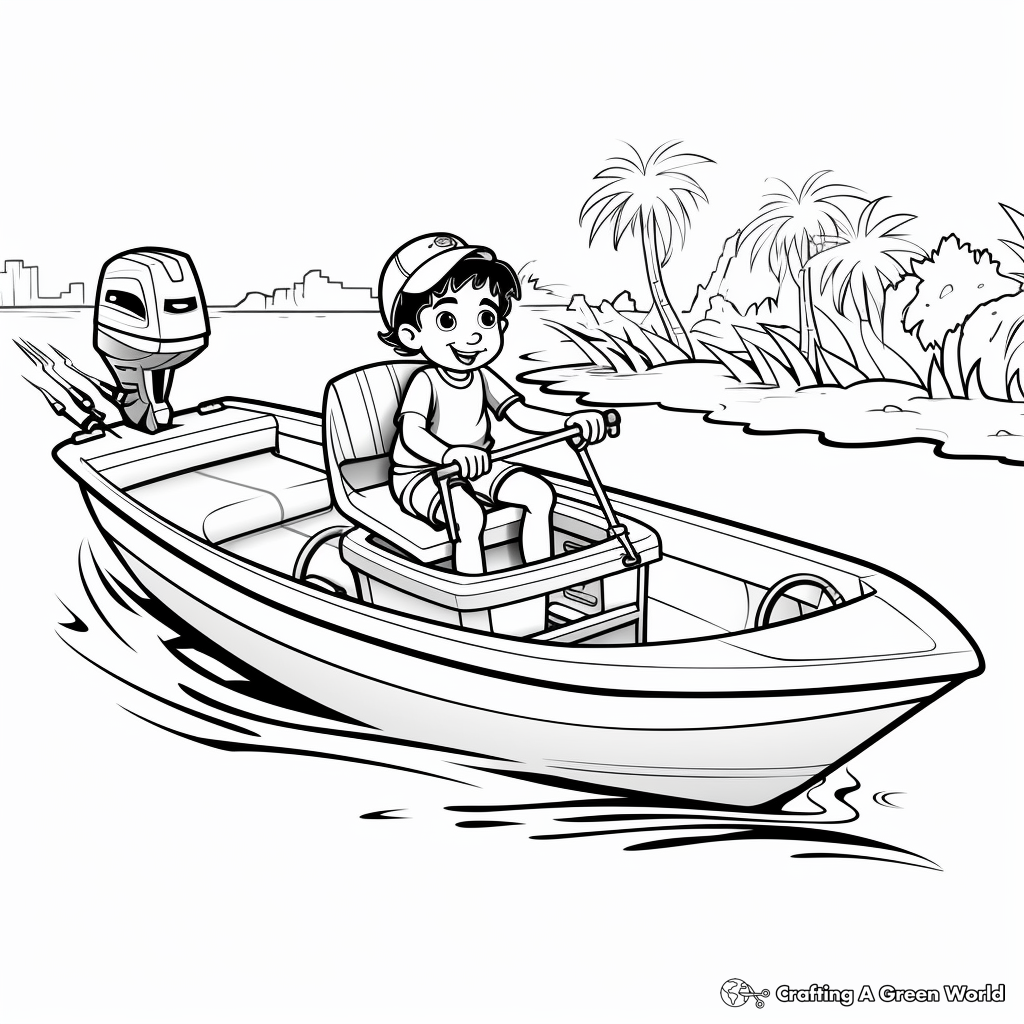 Motorized Canoe Fishing Boat Coloring Pages 4