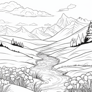Mountains and Valleys Landscape Coloring Pages 2
