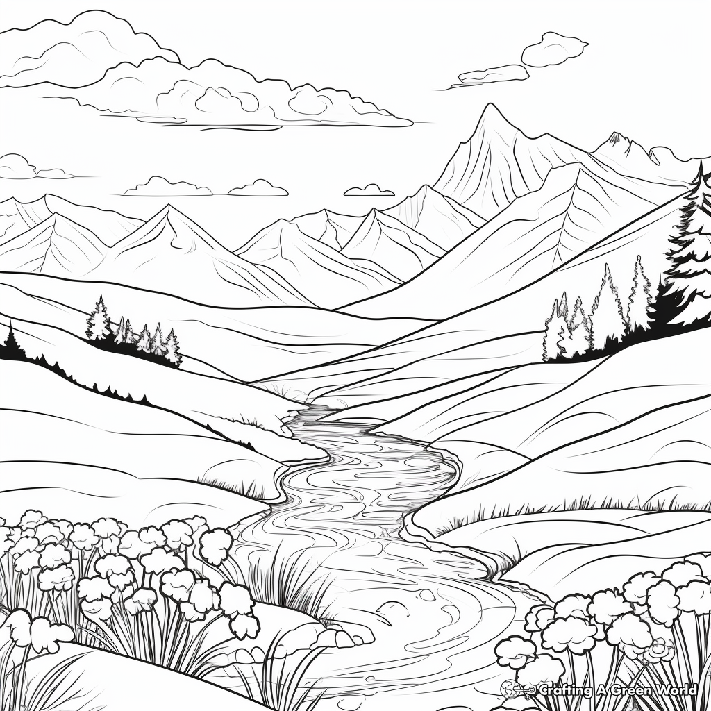 Mountains and Valleys Landscape Coloring Pages 2