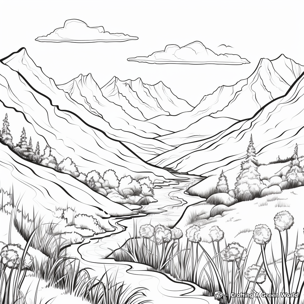Mountains and Valleys Landscape Coloring Pages 4