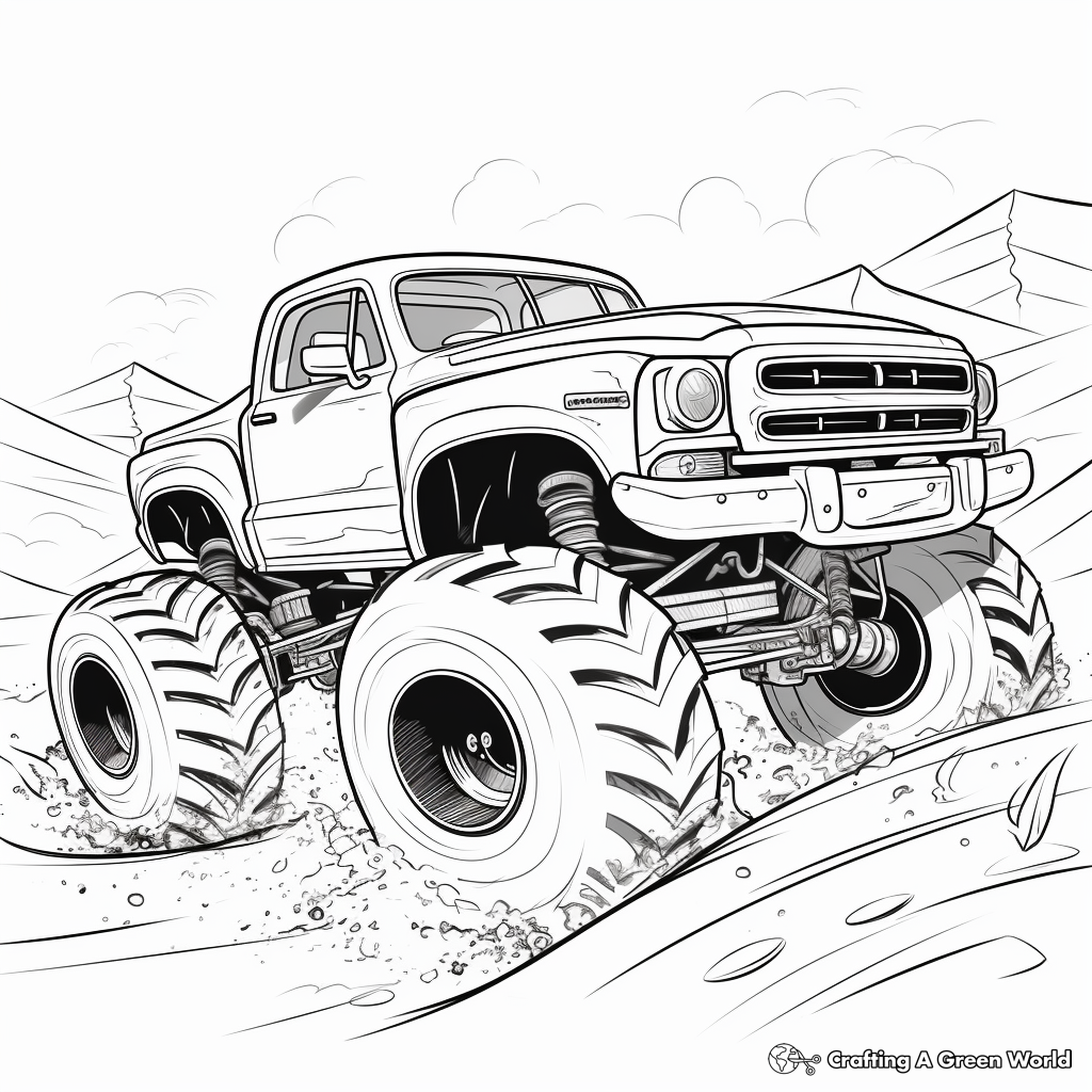 Mud Racing Truck Action Coloring Sheets 2