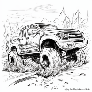 Muddy Action-Packed Mud Truck Scene Coloring Pages 2