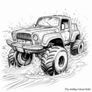 Muddy Action-Packed Mud Truck Scene Coloring Pages 3