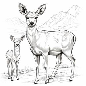 Mule Deer Family Coloring Pages: Male, Female, and Fawns 1