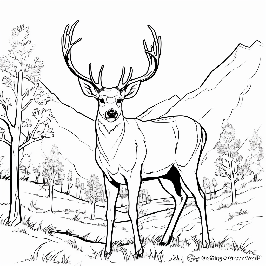 Mule Deer in Autumn: Forest Scene Coloring Pages 2