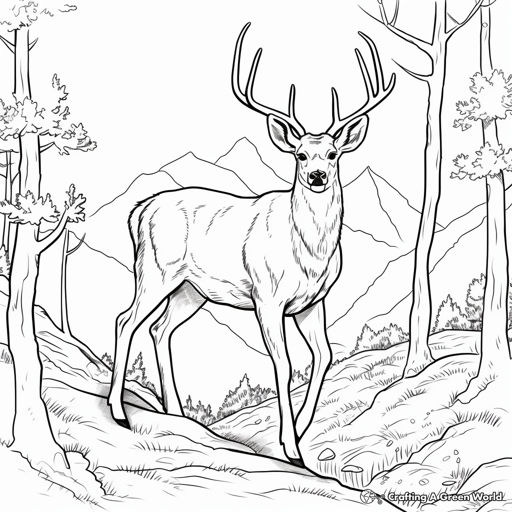Mule Deer in Autumn: Forest Scene Coloring Pages 3