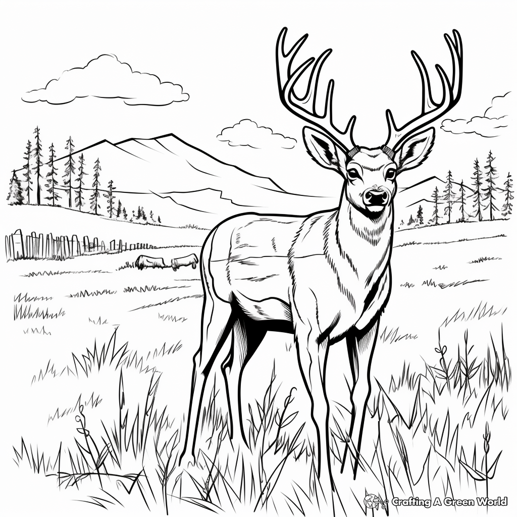 Mule Deer in the Meadow: Nature Scene Coloring Pages 1