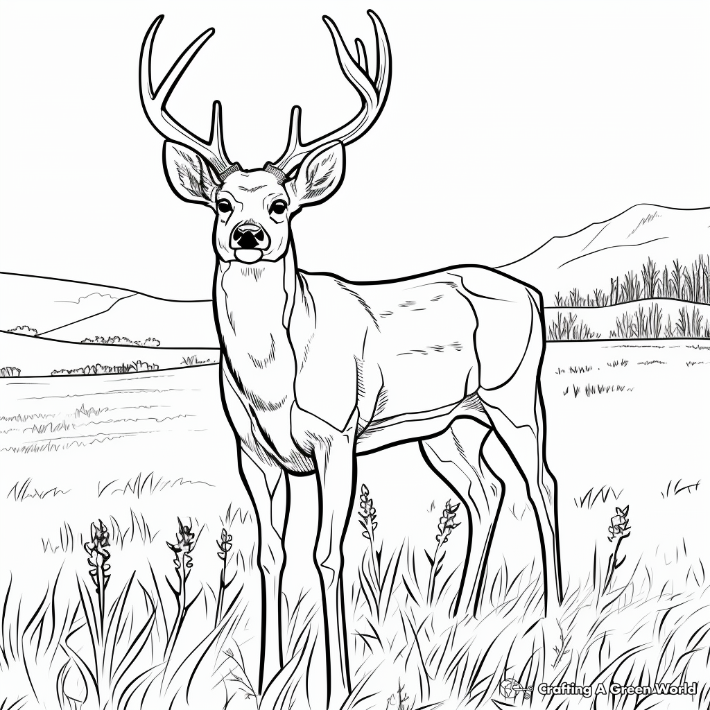 Mule Deer in the Meadow: Nature Scene Coloring Pages 2