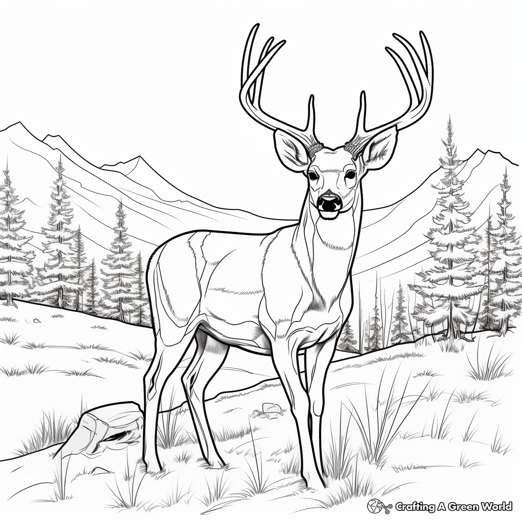 Mule Deer in the Meadow: Nature Scene Coloring Pages 3