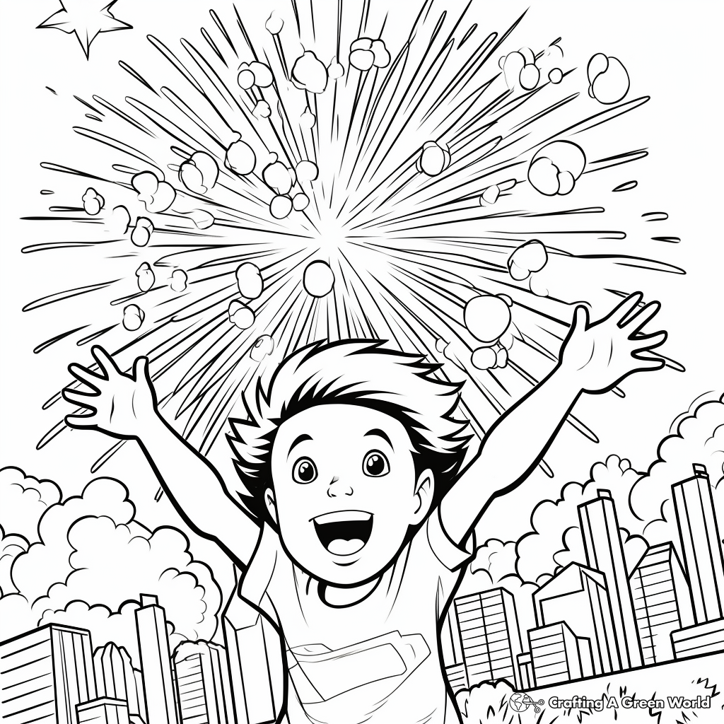 Multi-Colored Firework Bursts Coloring Pages 1