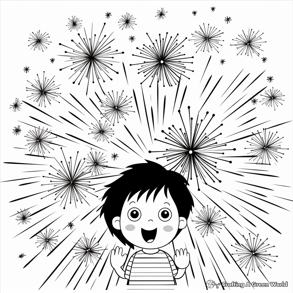 Multi-Colored Firework Bursts Coloring Pages 2
