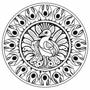 Multicolored Peacock Mandala Coloring Pages 3