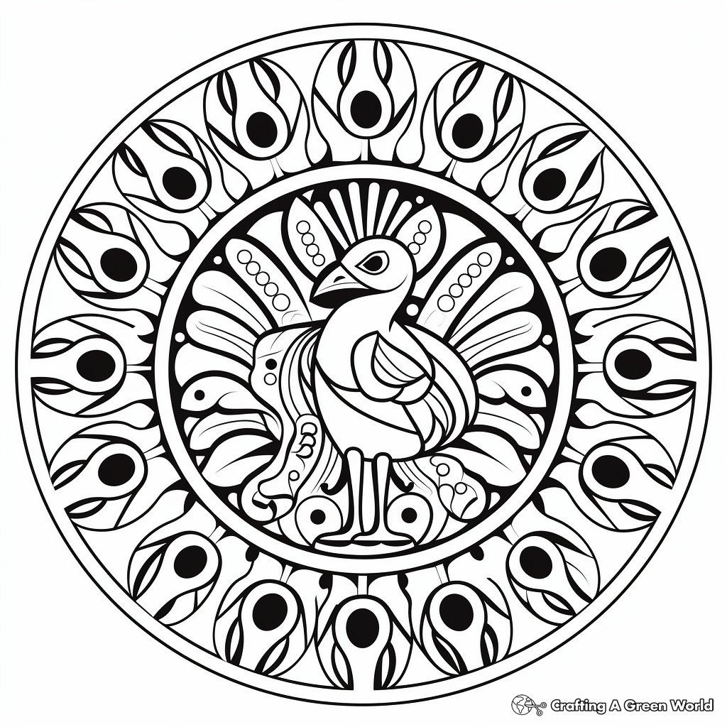 Multicolored Peacock Mandala Coloring Pages 3
