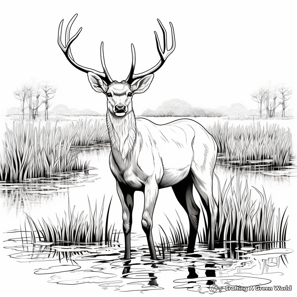 Muscular Barasingha or Swamp Deer Coloring Pages 1