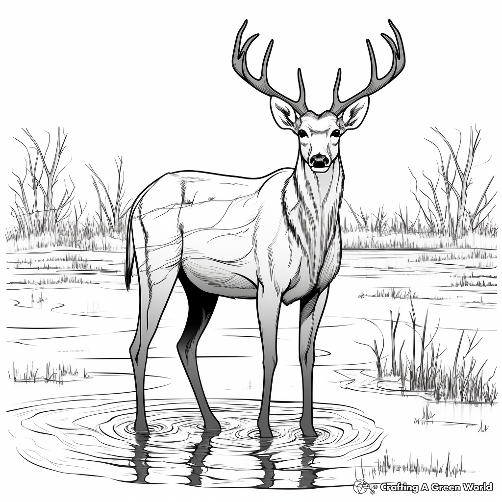Muscular Barasingha or Swamp Deer Coloring Pages 2