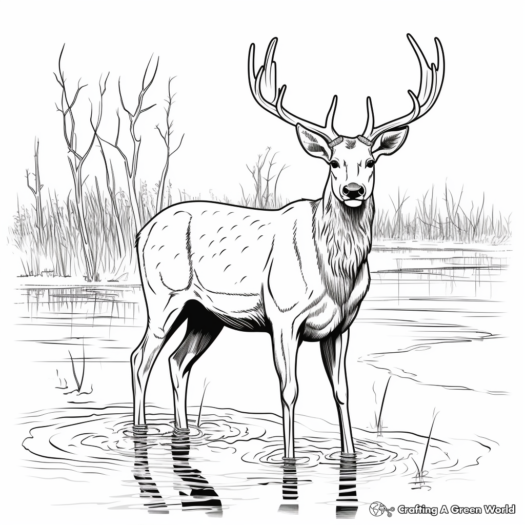 Muscular Barasingha or Swamp Deer Coloring Pages 4