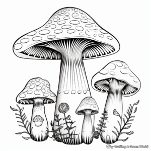 Mushroom Family: Bolete, Morel, and Amanita Coloring Pages 3
