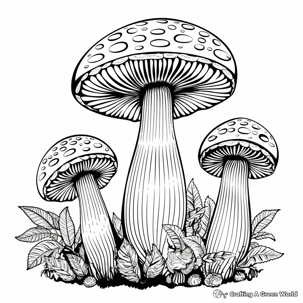 Mushroom Family: Bolete, Morel, and Amanita Coloring Pages 4