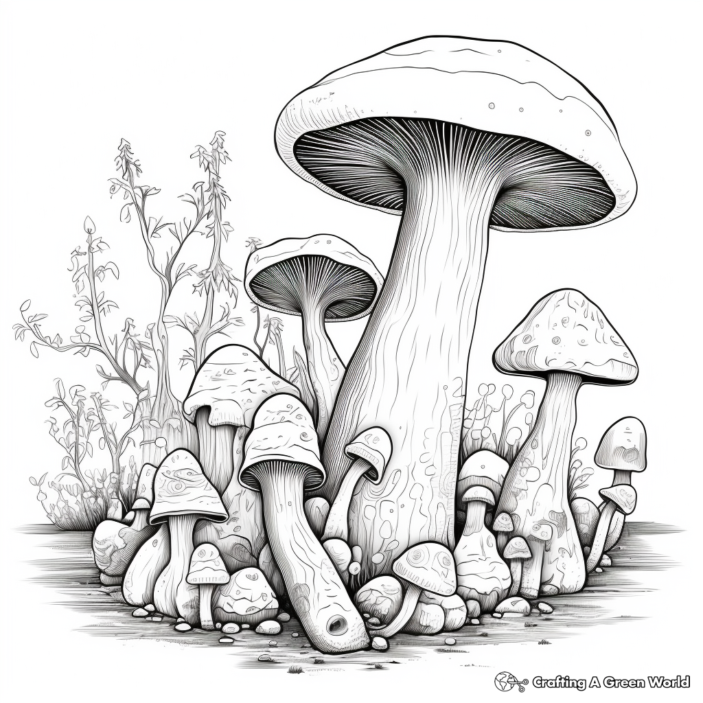 Mushroom Lifecycle Stages Coloring Pages 1