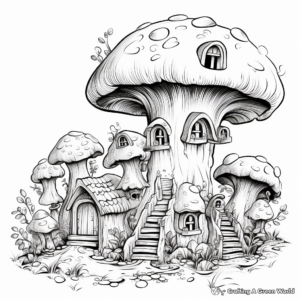Mushroom Village Fantasy Coloring Pages 3