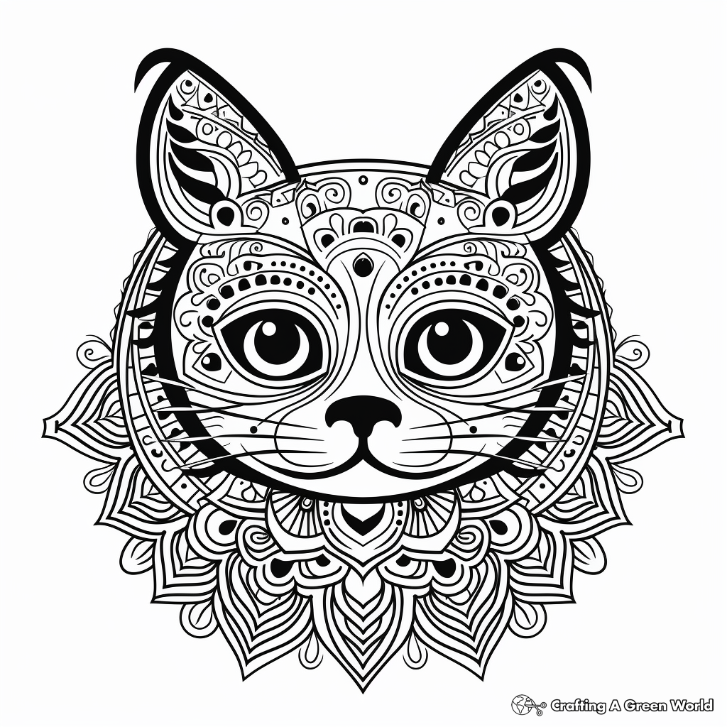 Mysterious Black Cat Mandala Coloring Pages 1