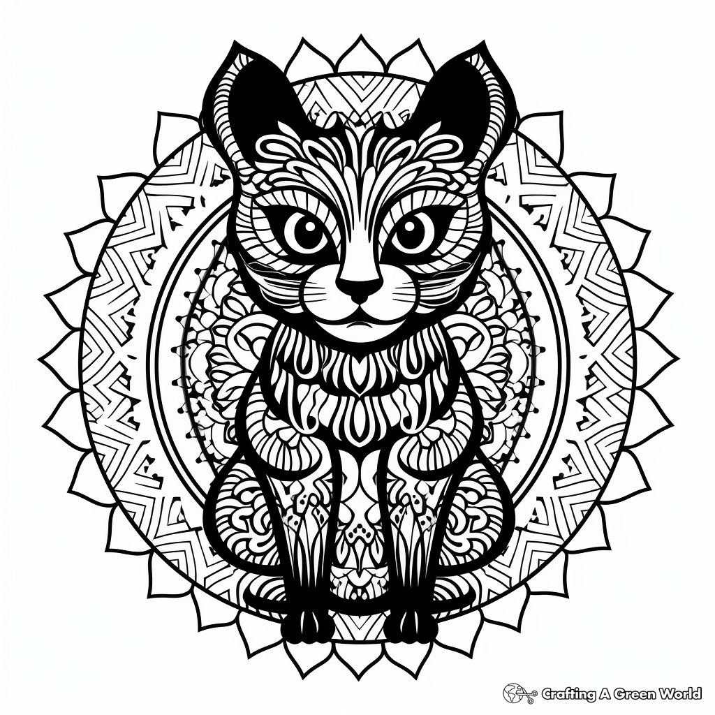 Mysterious Black Cat Mandala Coloring Pages 2