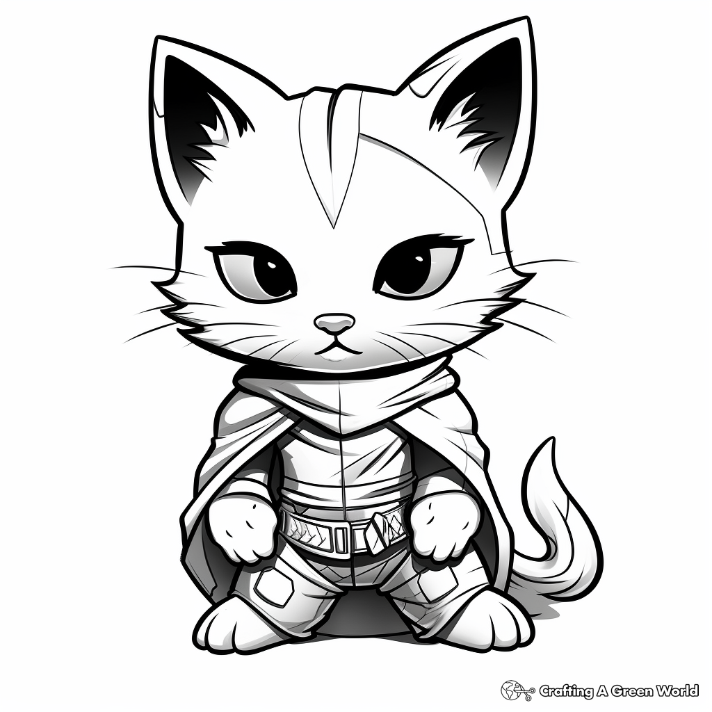 Mysterious Ninja Kitty Coloring Pages 1