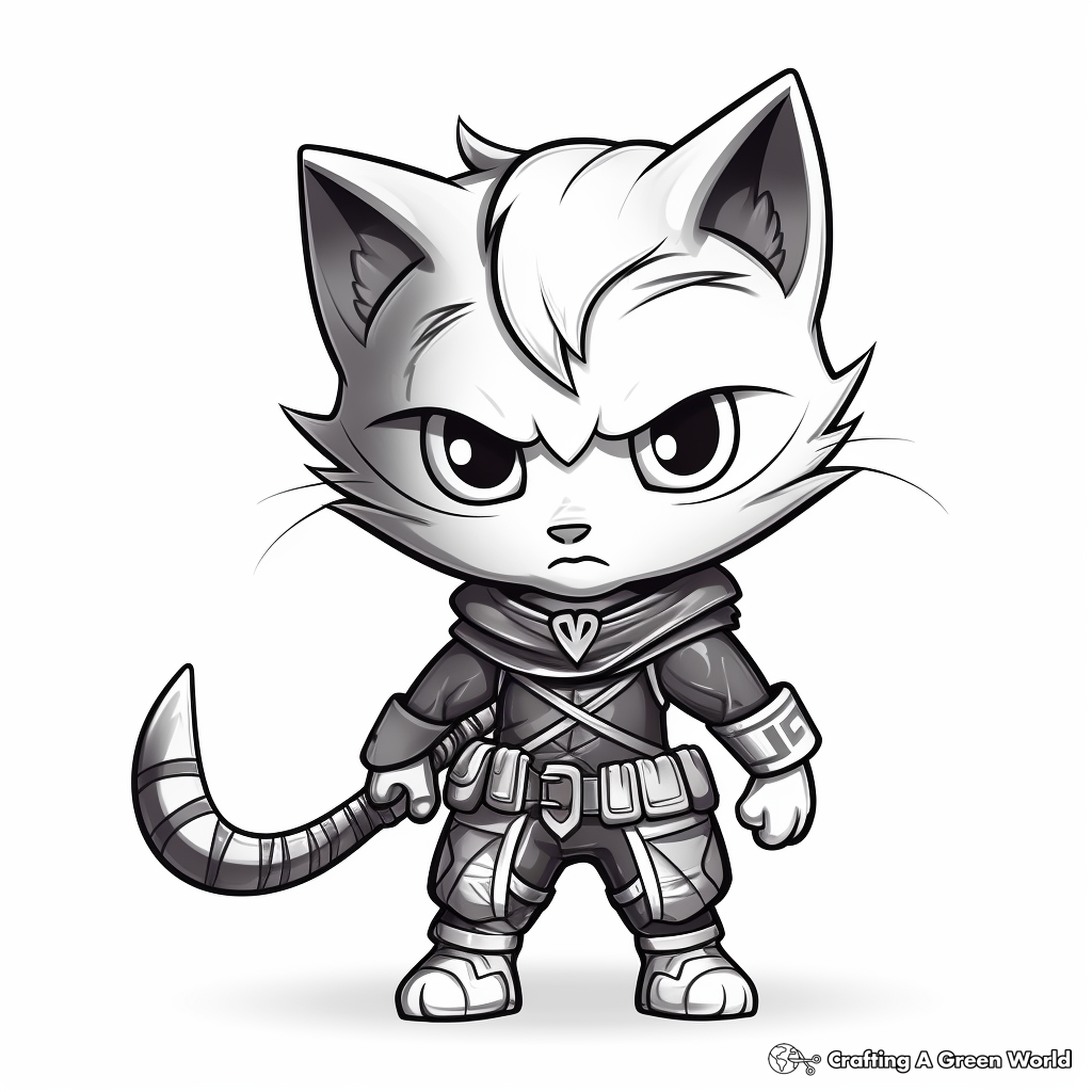 Mysterious Ninja Kitty Coloring Pages 2
