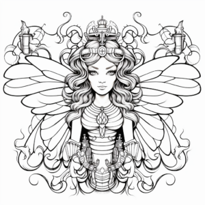 Mystic Fantasy Queen Bee Coloring Pages for Adults 2