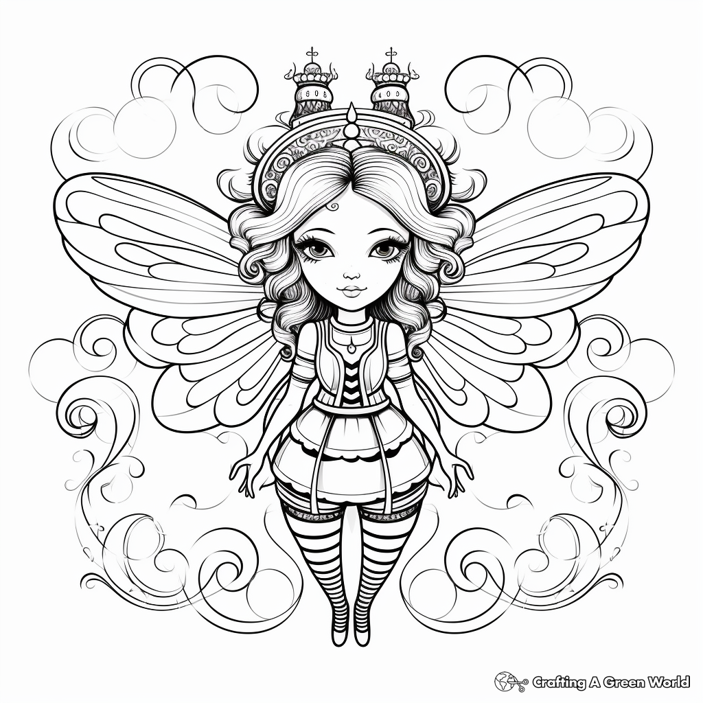 Mystic Fantasy Queen Bee Coloring Pages for Adults 3