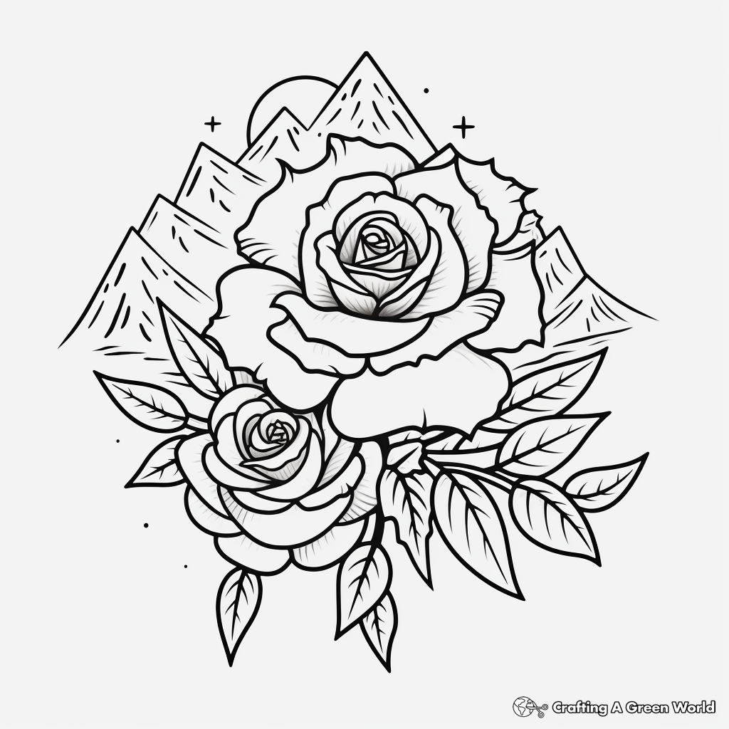 Mystic Mountain Rose Tattoo Coloring Pages 1