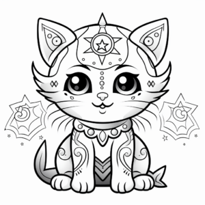 Mystical Astrology Rainbow Cat Coloring Pages 2