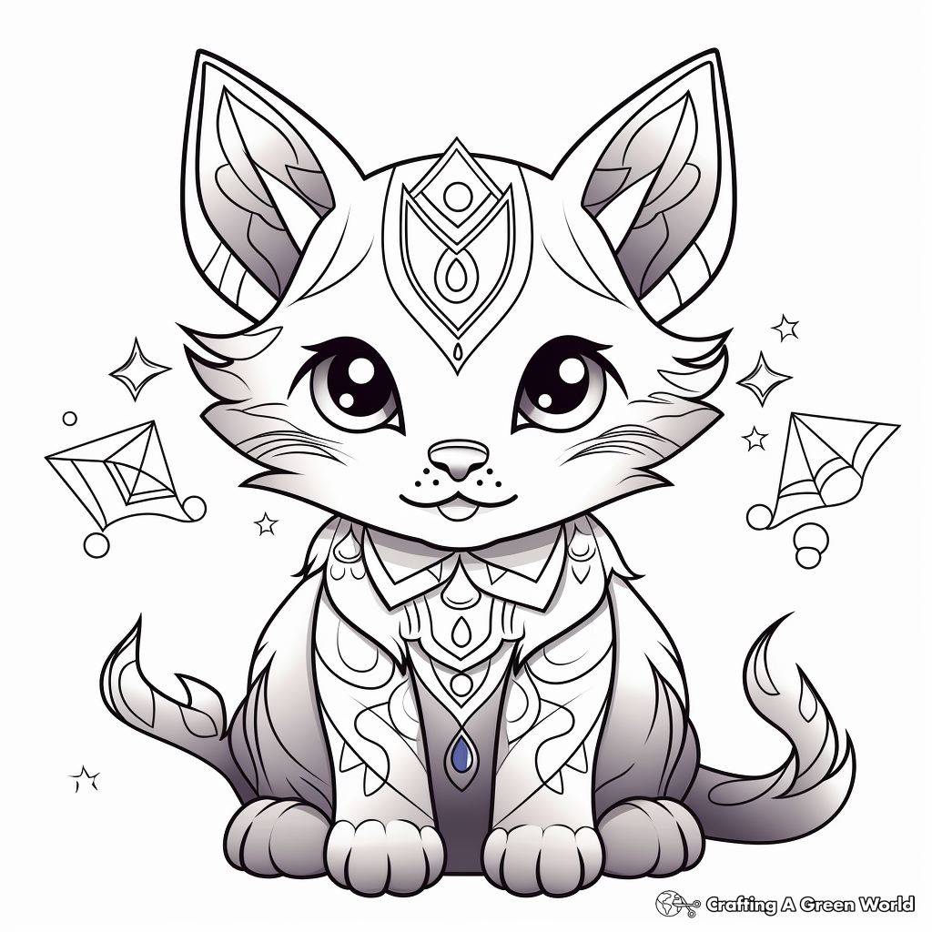 Mystical Astrology Rainbow Cat Coloring Pages 3