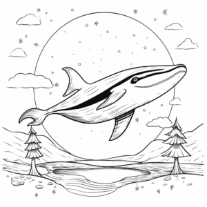 Mystical Blue Whale Under the Moonlight Coloring Pages 1